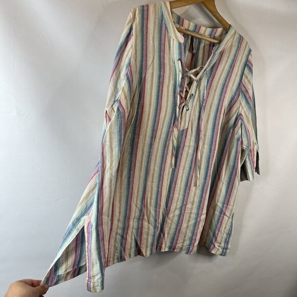 Catherines Womens Linen Tunic Top Size 1XWP Multicolor Striped Pullover - Picture 6 of 10